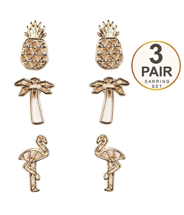 Origami tropical theme 3 pair earring set