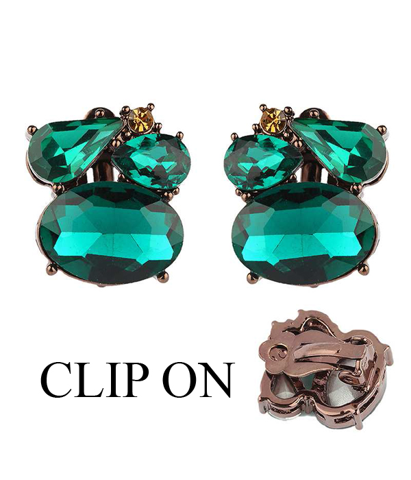 Multi shape glass stone mix clip on earring