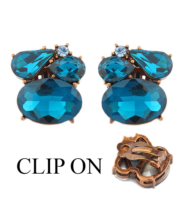 Multi shape glass stone mix clip on earring