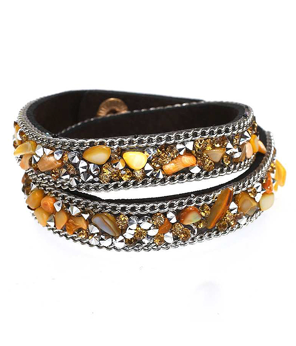 Multi stone mix leatherette wrap bracelet