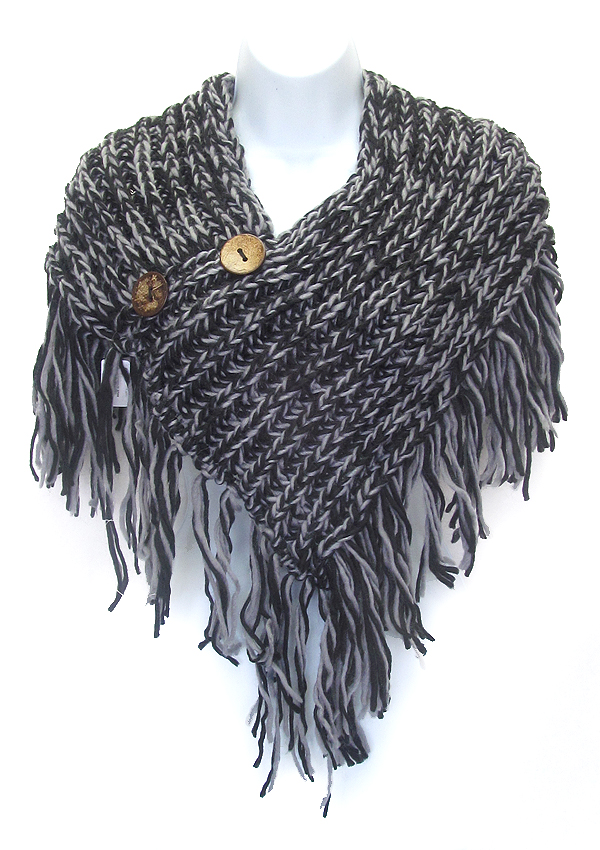 Button and tassel drop crochet knit scarf - 7.5 oz