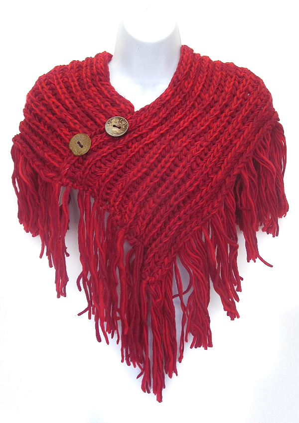 Button and tassel drop crochet knit scarf - 7.5 oz