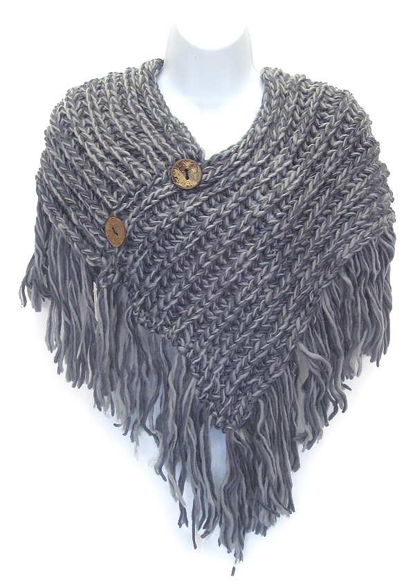 Button and tassel drop crochet knit scarf - 7.5 oz