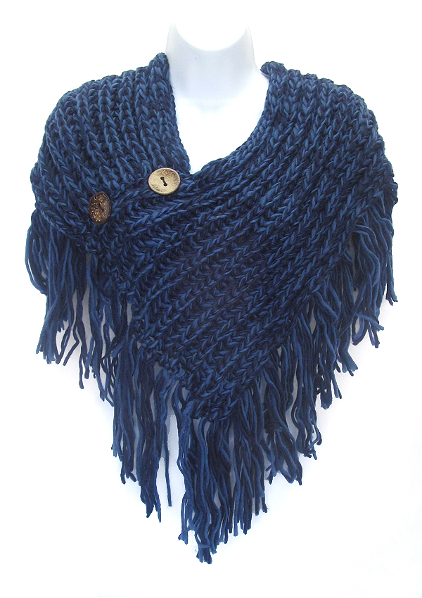 Button and tassel drop crochet knit scarf - 7.5 oz