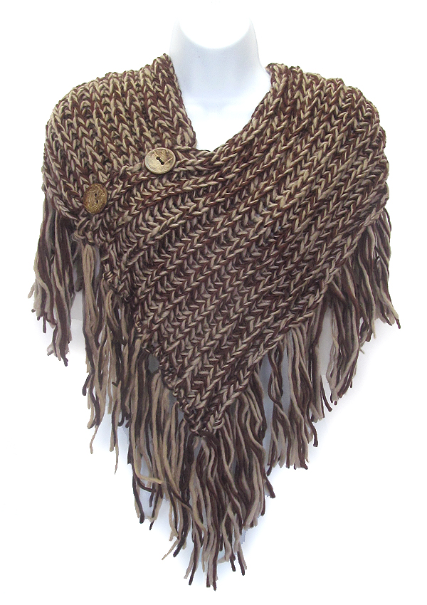 Button and tassel drop crochet knit scarf - 7.5 oz