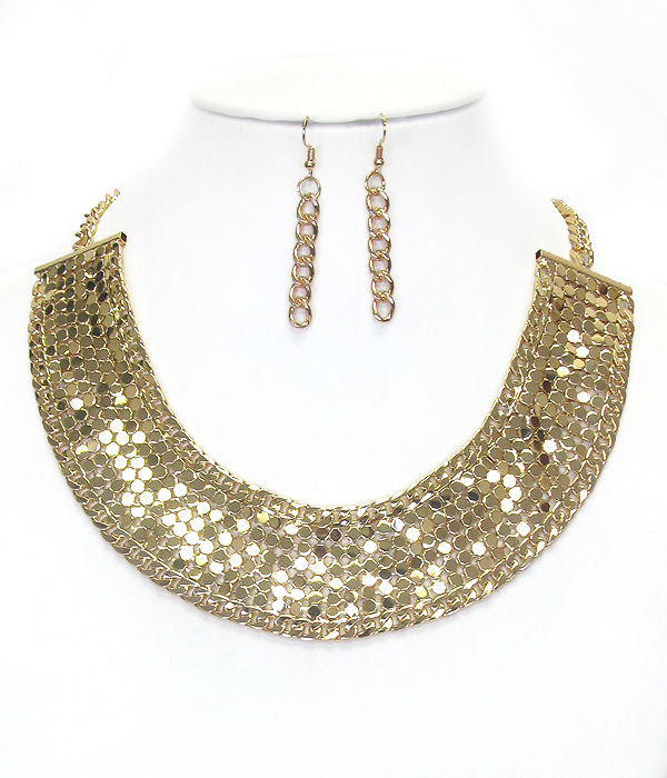 Metal scale chunky bib necklace set