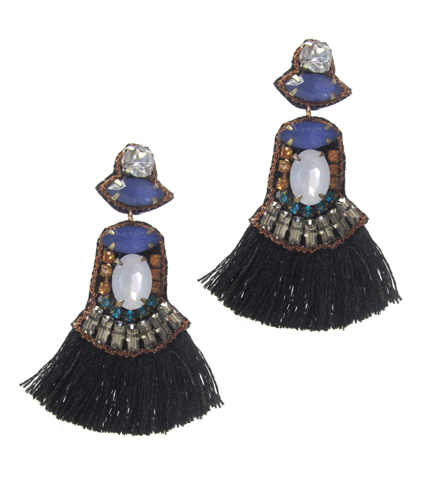 FACET GLASS AND CRYSTAL MIX THREAD TASSEL EARRING