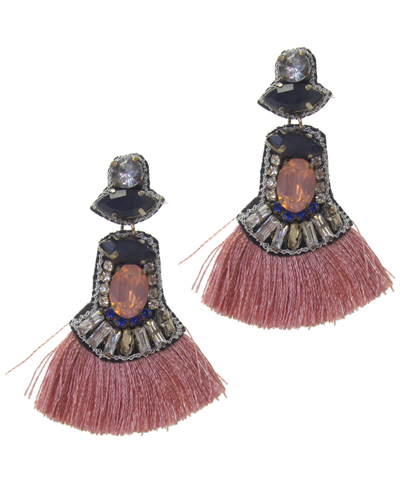 Facet glass and crystal mix thread tassel earring