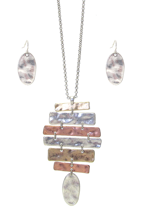 Multi bar link drop long necklace set