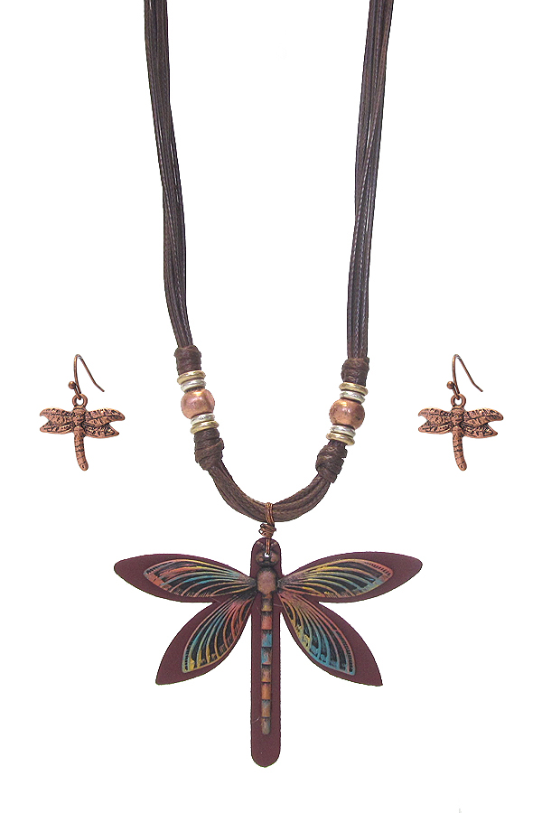 Vintage dragonfly pendant necklace set