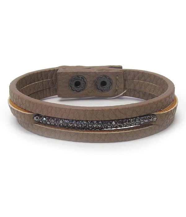 Crystal bar and multi leather band bracelet