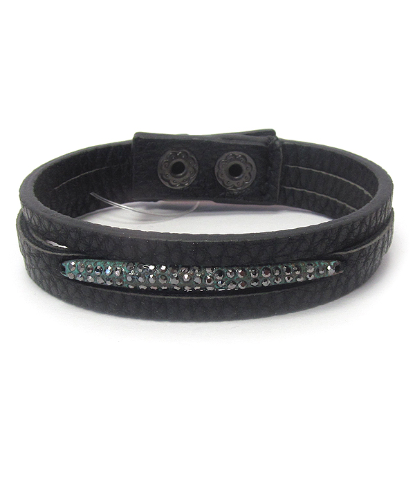 Crystal bar and multi leather band bracelet