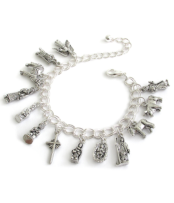 Religious theme multi charm toggle bracelet - jesus born