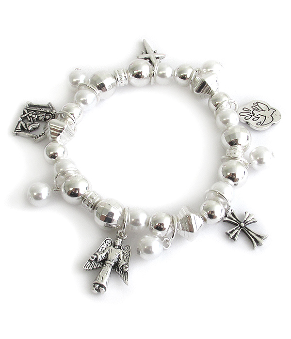 RELIGIOUS THEME MULTI CHARM STRETCH BRACELET - CROSS JESUS