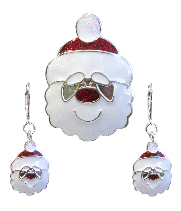 CHRISTMAS THEME EPOXY PENDANT AND EARRING SET - SANTA