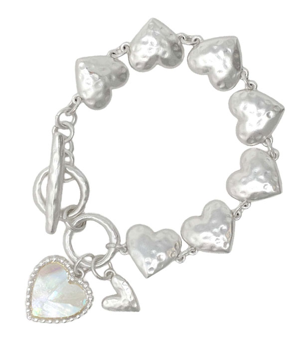 Hammered multi heart toggle bracelet