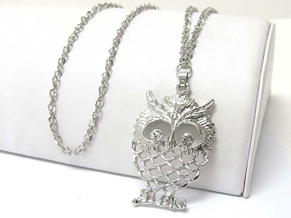 Crystal stud owl pendant long chain necklace