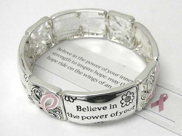 Pink ribbon inspiration message stretch bracelet - breast cancer awareness
