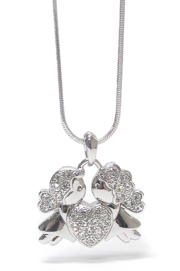 Made in korea whitegold plating crystal stud love theme angel pendant necklace