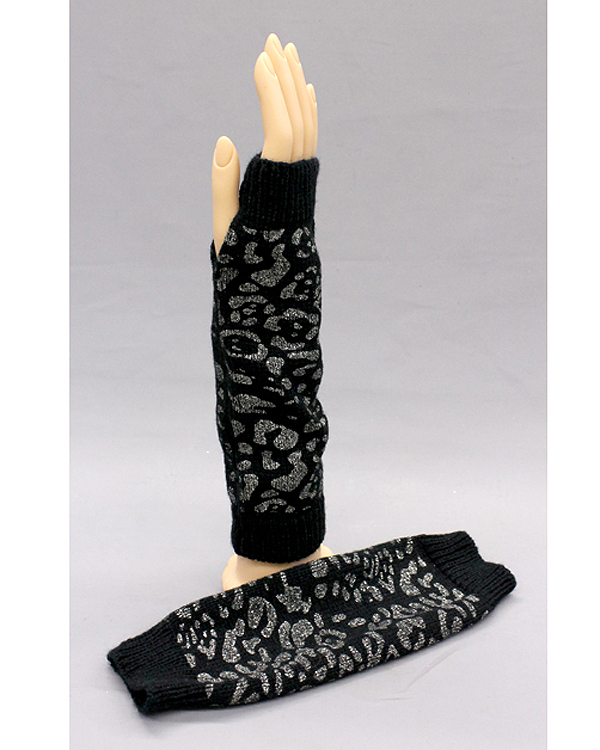 Fingerless animal pattern glitter warmer glove -  wool and acrylic