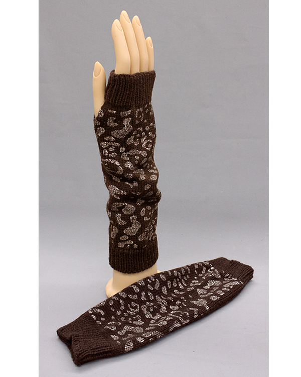 Fingerless animal pattern glitter warmer glove -  wool and acrylic