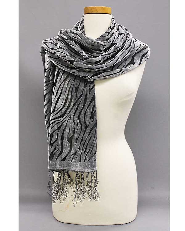 Zebra pattern 100% velvet burnout scarf