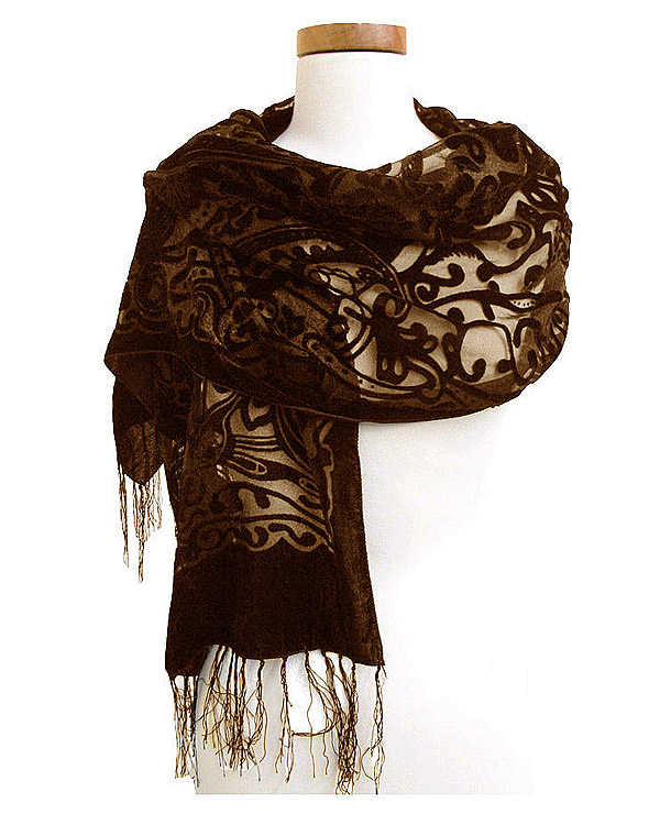 Antique pattern 100% velvet burnout scarf