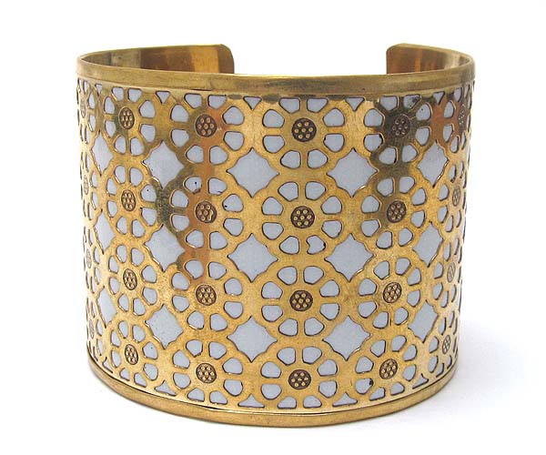 Multi metal flower pattern cuff bangle bracelet - wear resistant electro plating