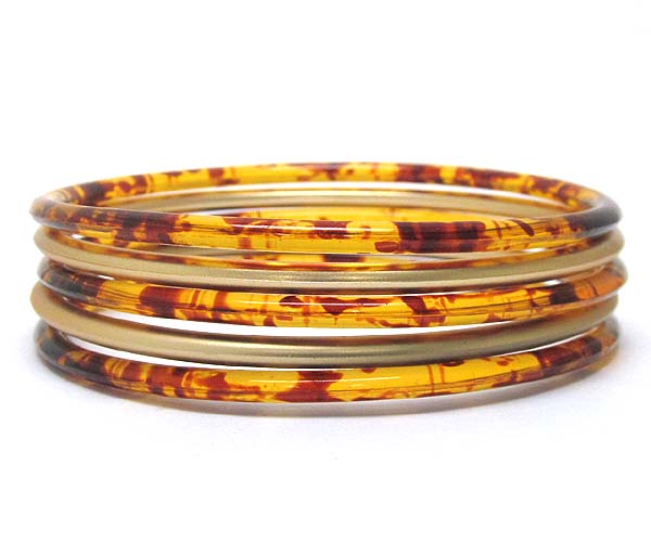 Leopard print acrylic bangle bracelet set of five - wear resistant electro plating