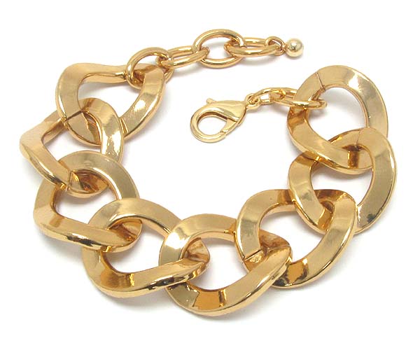 Massive style sharp edge luxury gold metal thick chain link bracelet - wear resistant electro plating