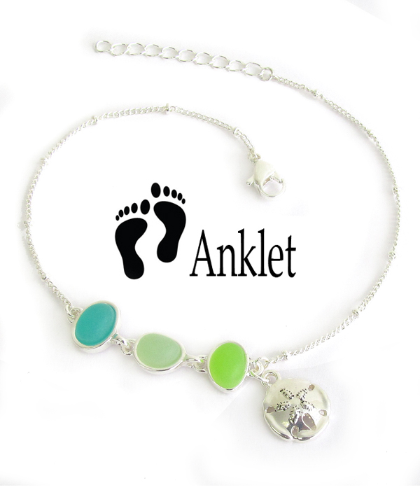 SEALIFE THEME MULTI SEAGLASS ANKLET - SAND DOLLAR sea glass