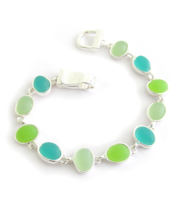 SEALIFE THEME MULTI SEAGLASS LINK MAGNETIC BRACELET sea glass