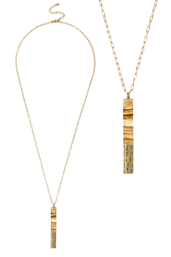 Semi precious stone bar pendant long necklace