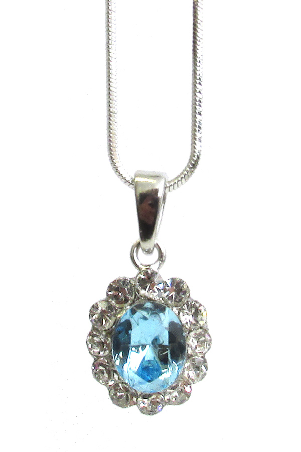 WHITEGOLD PLATING FACET STONE AND CRYSTAL MIX PENDANT NECKLACE