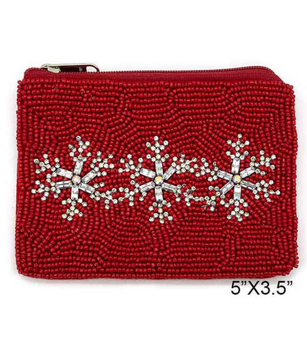 CHRISTMAS THEME HANDMADE MULTI SEEDBEAD WALLET - SNOW FLAKE