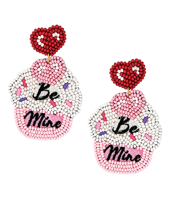 VALENTINE THEME HANDMADE MULIT SEEDBEAD CUP CAKE EARRING - BE MINE