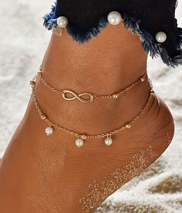 Infinity and pearl double layer anklet