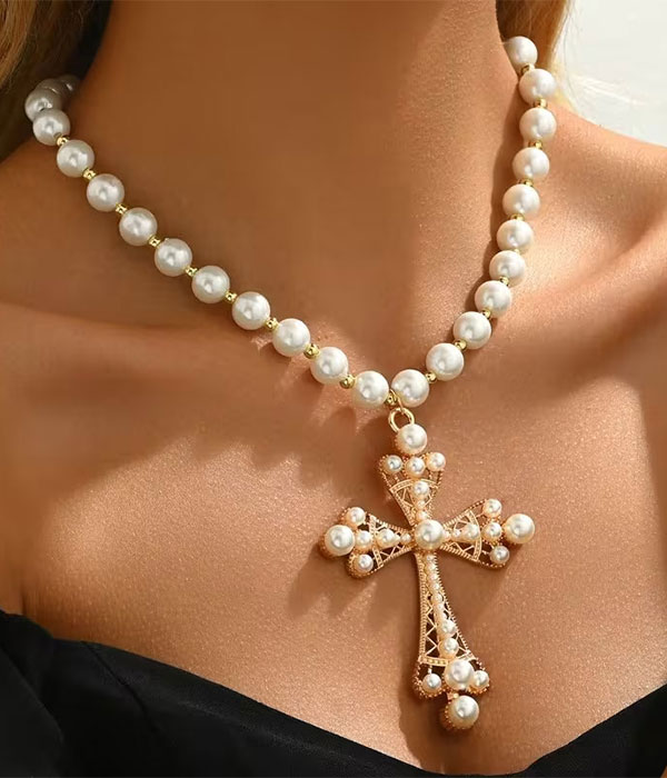 Pearl cross necklace