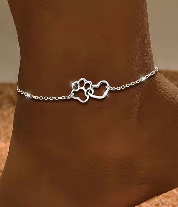 Paw and heart anklet