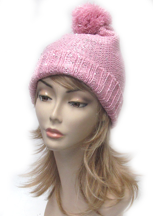 Slouchy sequin pom beanie 