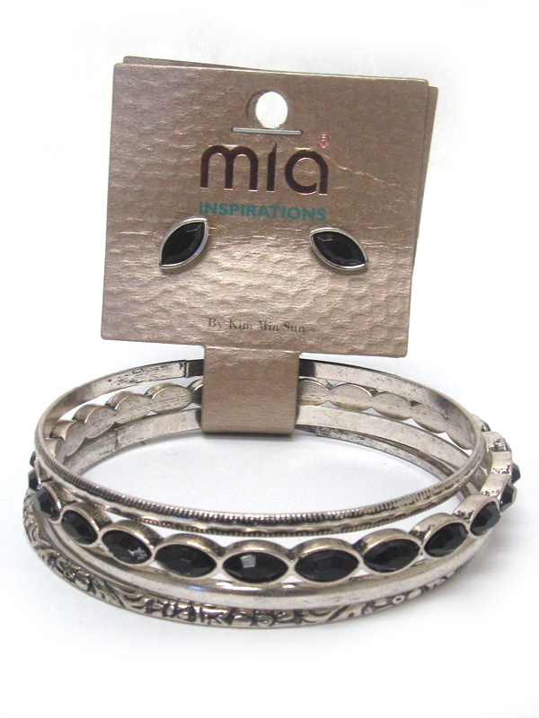Earring and multi row textured metal bangle set 