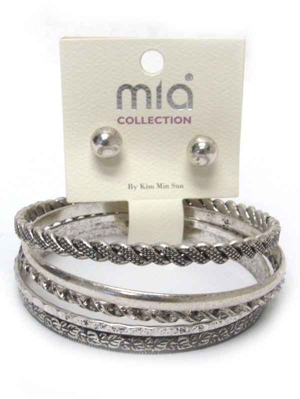 Earring and multi row textured metal bangle set 