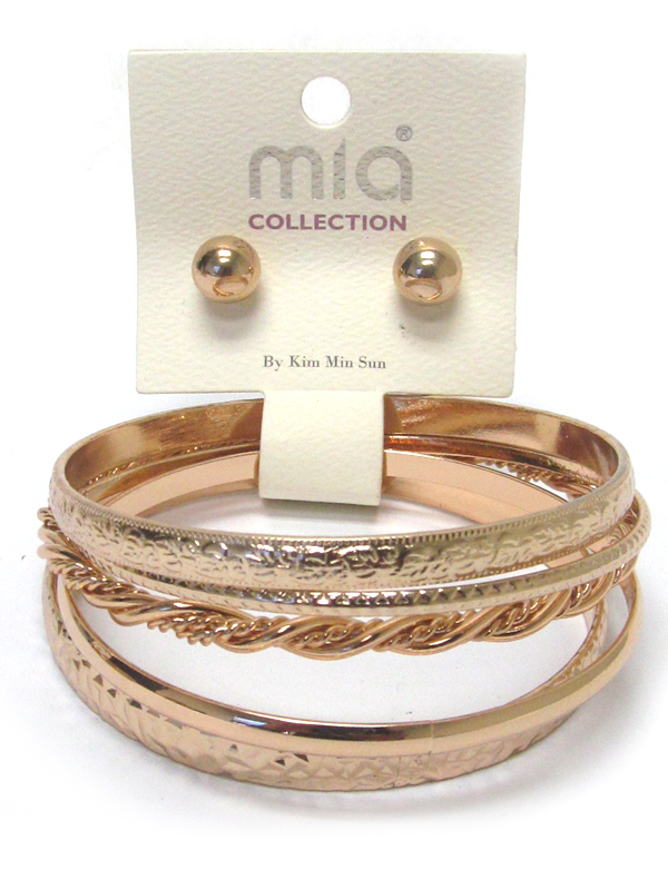 Earring and multi row textured metal bangle set 