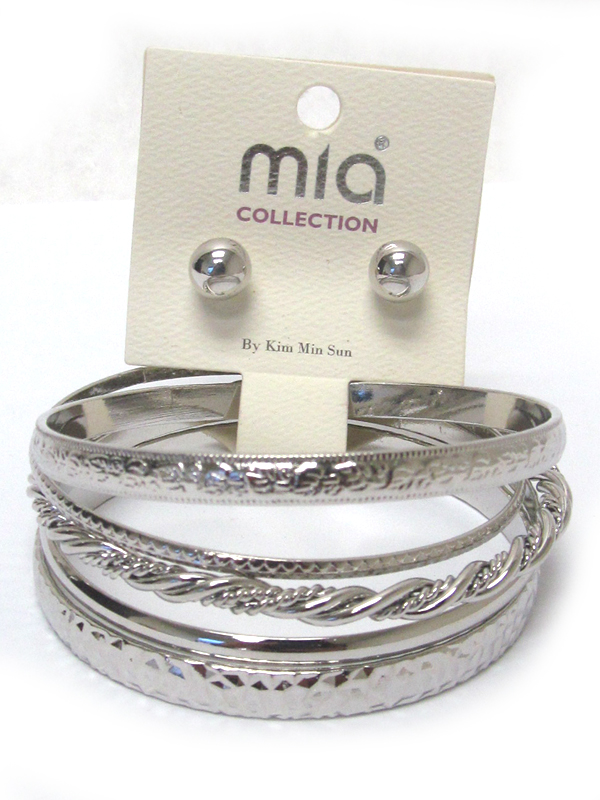 Earring and multi row textured metal bangle set 