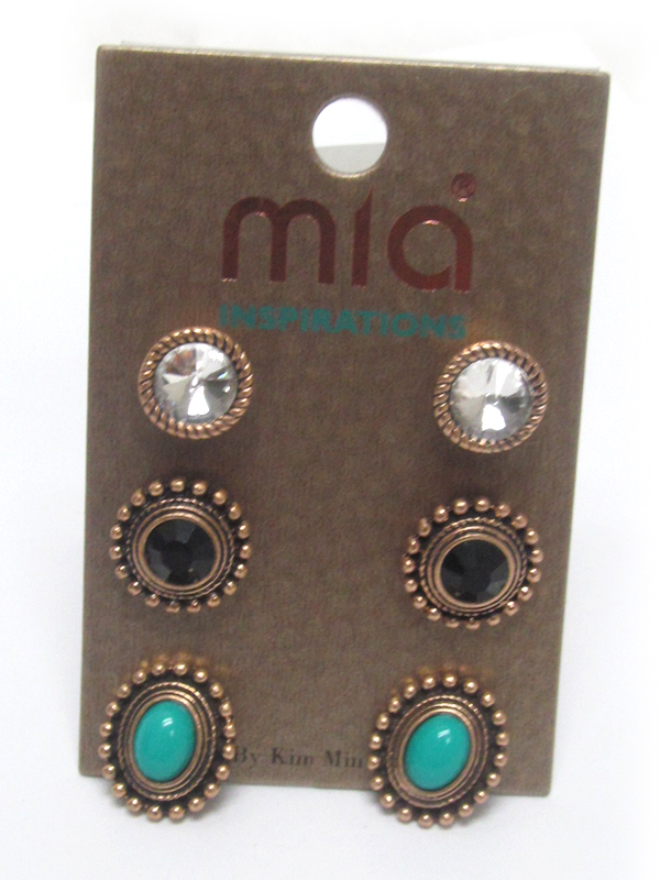 Fall color mixed shape three pair earring set