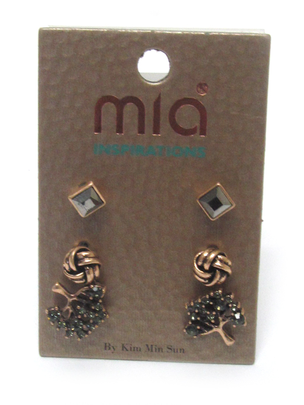 Fall color mixed shape three pair earring set