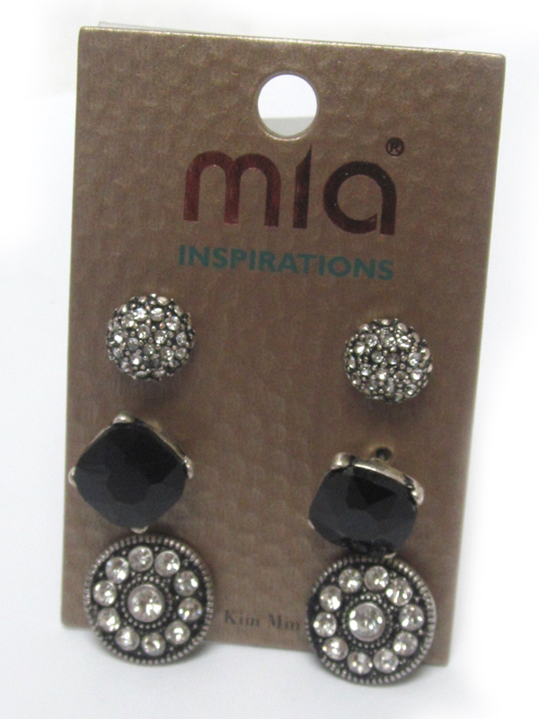 Fall color mixed shape three pair earring set