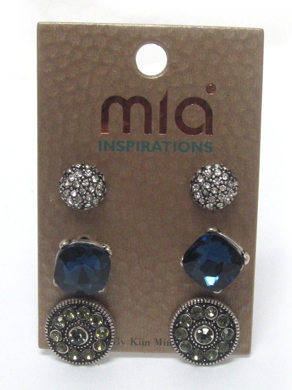 Fall color mixed shape three pair earring set