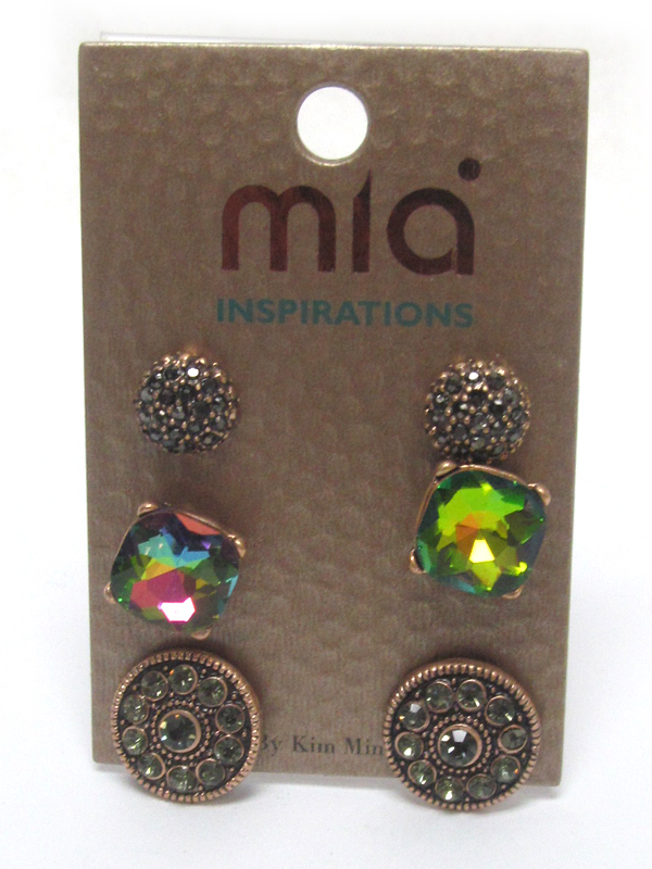Fall color mixed shape three pair earring set