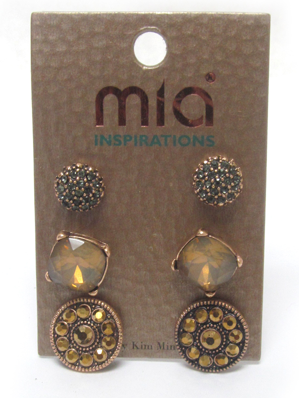 Fall color mixed shape three pair earring set